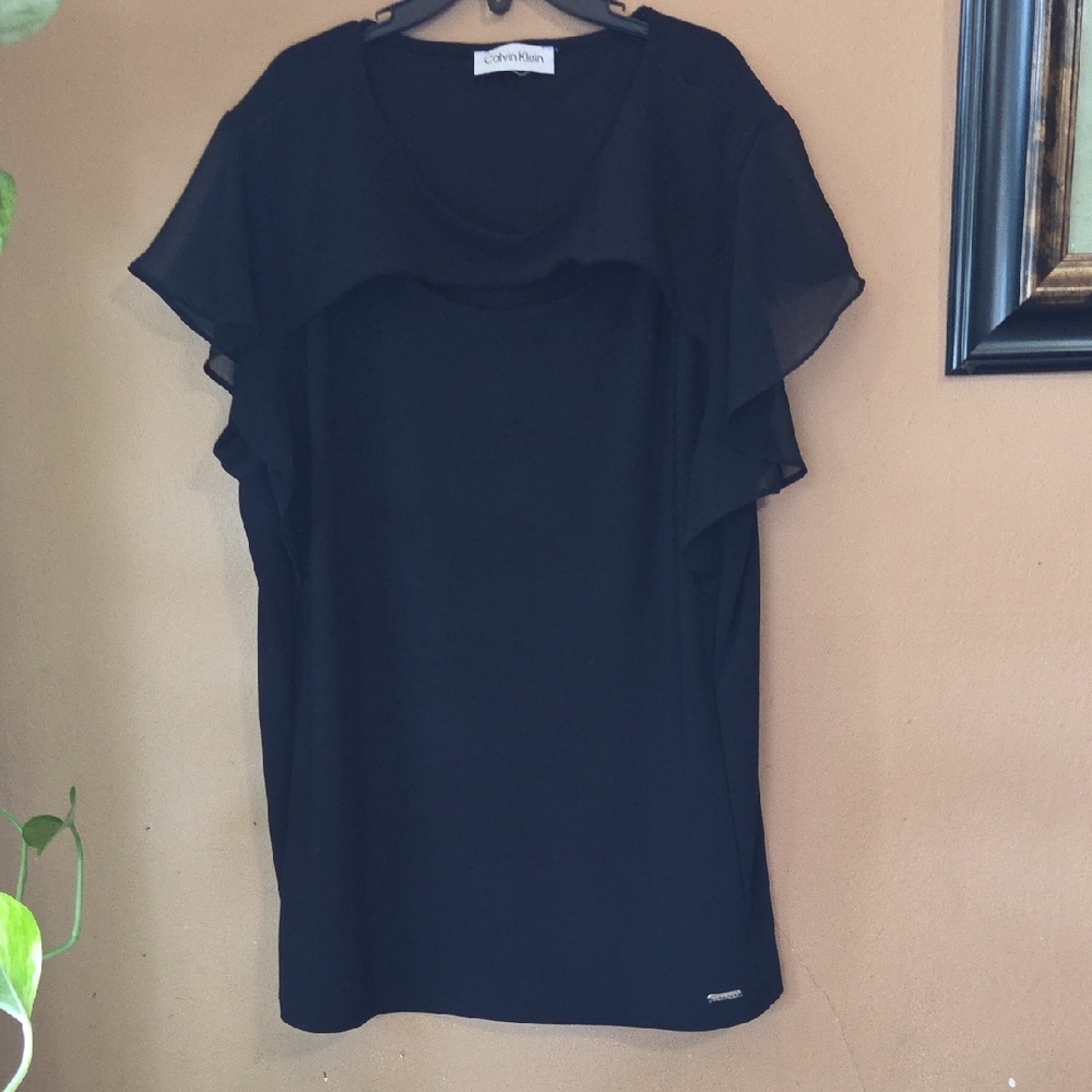 Calvin Klein Black Flutter Sleeve Blouse